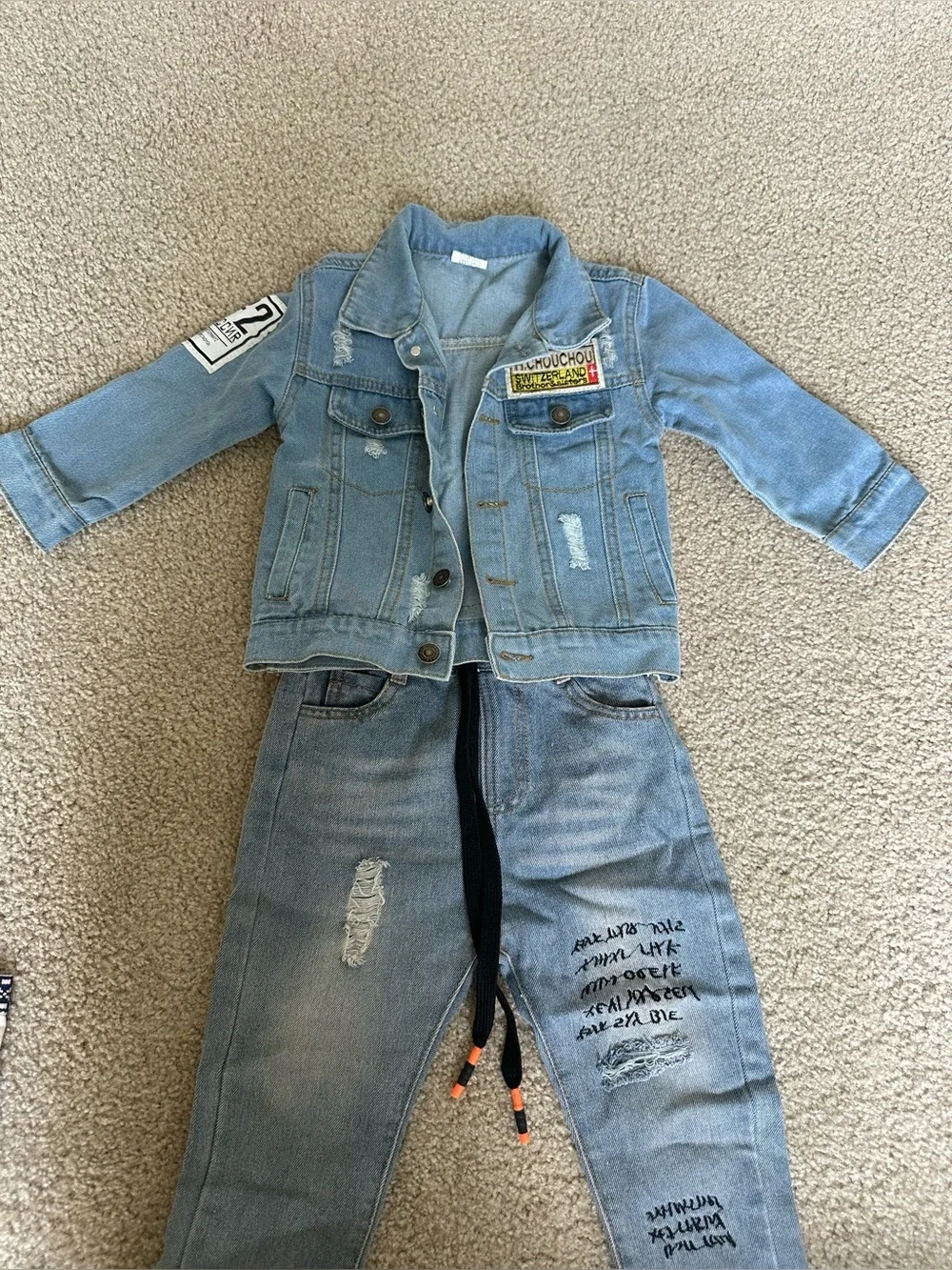 Toddler Boys Denim Jacket & Jeans 2-Piece Outfit Set Distressed Light Wash 3T